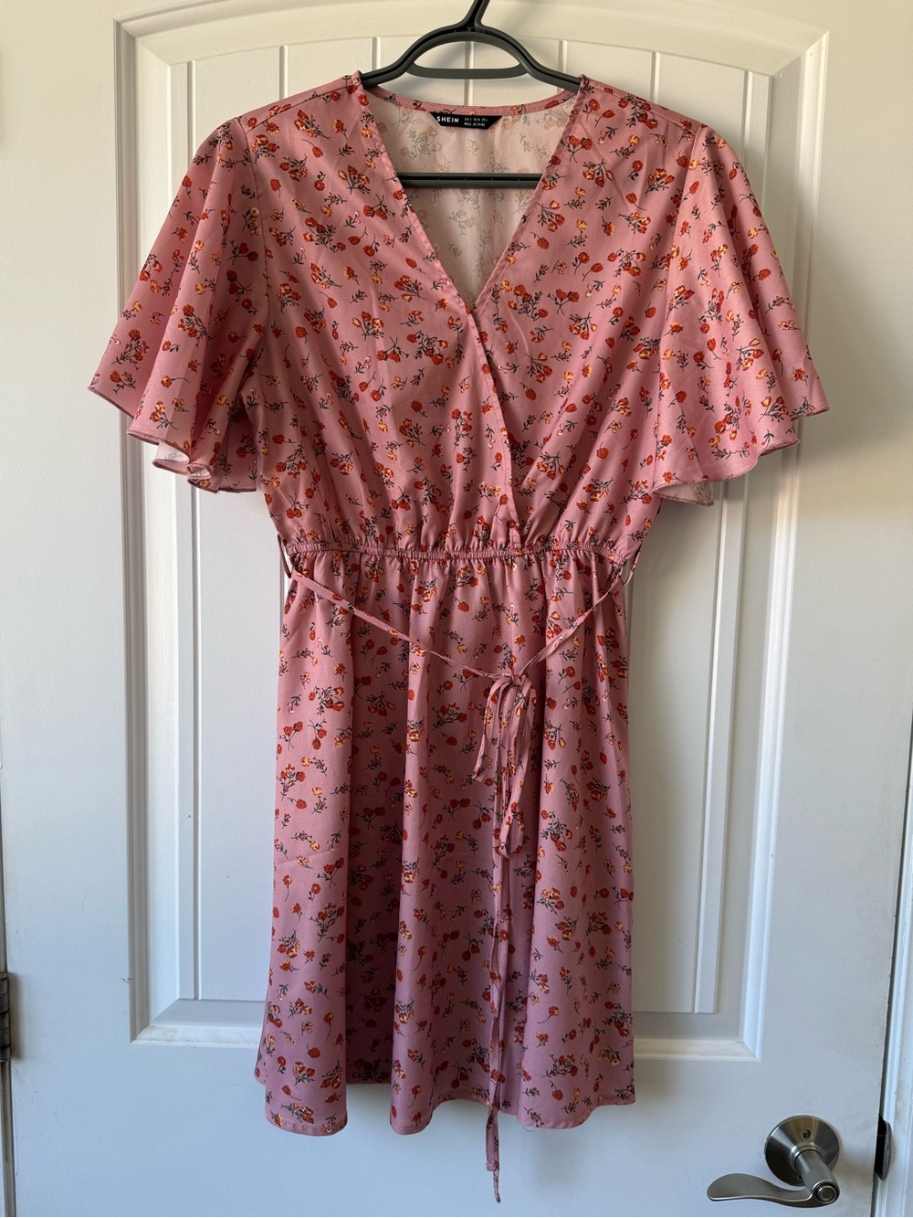Pink Floral Tie-Waist Wrap Dress